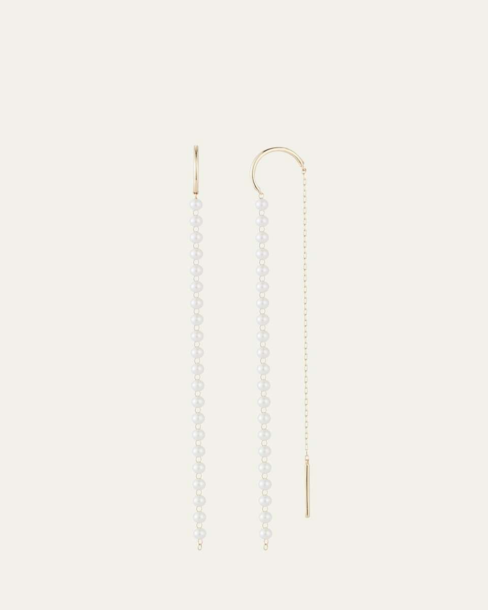 14K Yellow Gold Baby Akoya Pearl Strand Long Threader Earrings